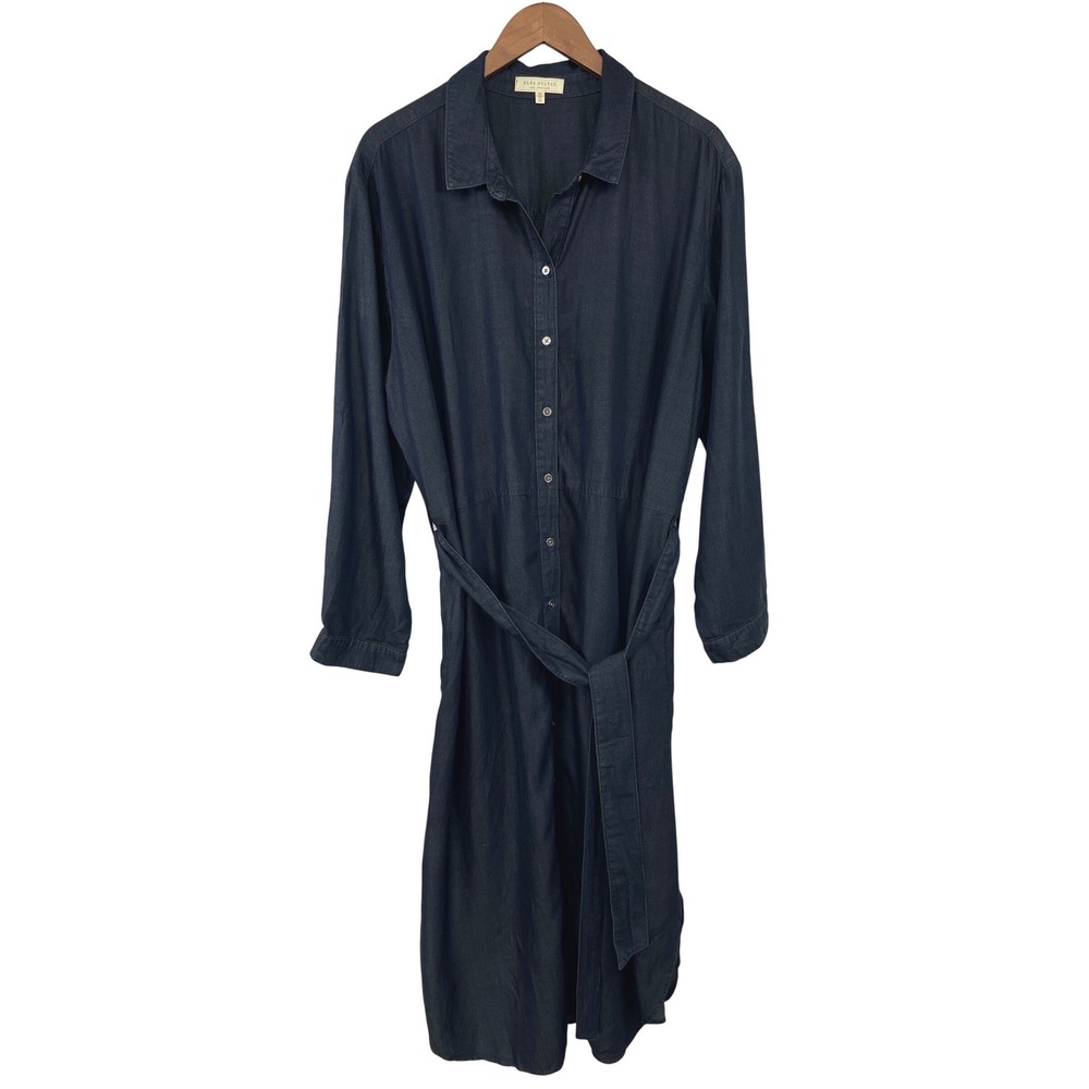 Side Stitch Los Angeles Lyocell Shirt Dress XL Dark Wash Blue Belted Relaxed Fit